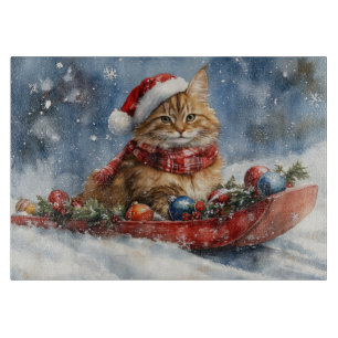 Planche À Découper Chat de Maine Coon en sledge Laisser neiger Noël