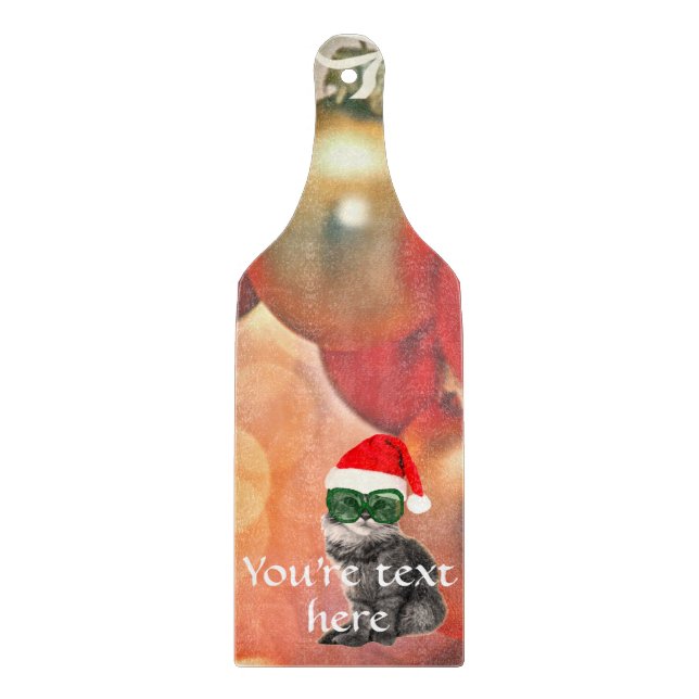 Planche À Découper Chat de Noël sur un arrière - plan de bal de Noël (Devant)