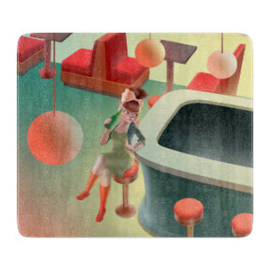 Planche À Découper Chat élégant avec bouteille assise au bar