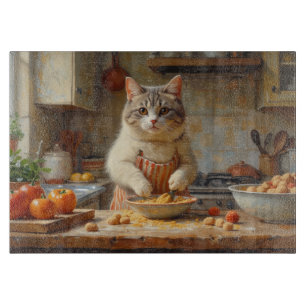 Planche À Découper Chat Exotique à Poil Court Cuisinant dans la Cuisi