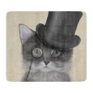 Planche À Découper Chat gris avec chapeau supérieur