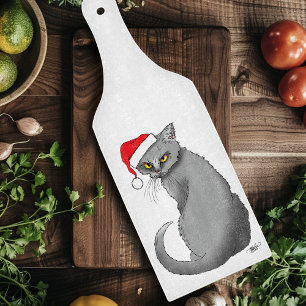 Planche À Découper Chat gris de Noël amusant