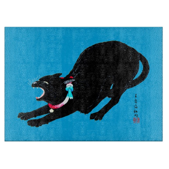 Planche À Découper Chat Japonais Noir à la baguette (Devant)