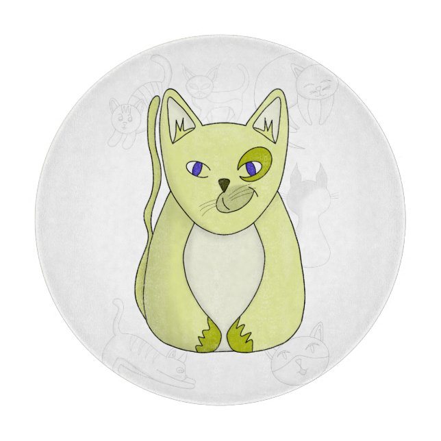 Planche À Découper Chat Jaune avec Couvercle Duvet souriant (Devant)