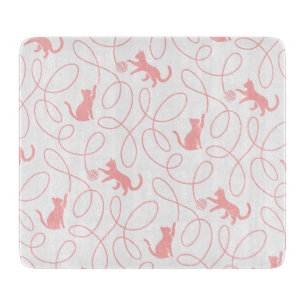Planche À Découper Chat ludique et motif de pelote de fil rose corail