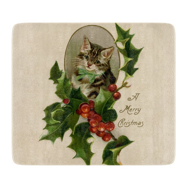 Planche À Découper Chat Noël Joyau Holly Kitten Art antique (Devant)