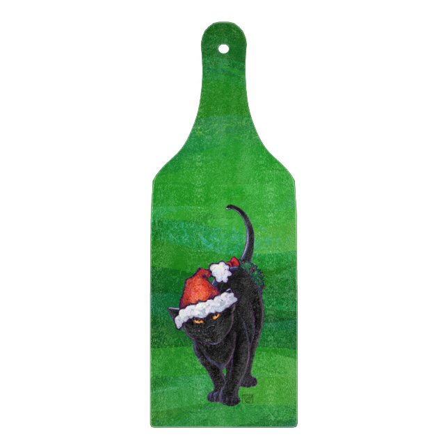 Planche À Découper Chat noir de Noël en vert (Devant)