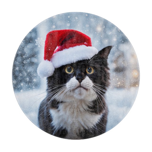 Planche À Découper Chat noir et blanc Noël (Devant)