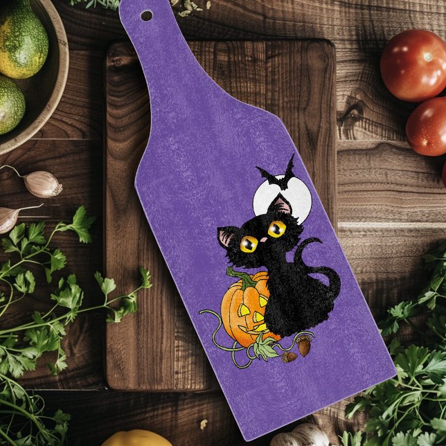 Planche À Découper Chat noir mignon violet Halloween Citrouille (Créateur téléchargé)