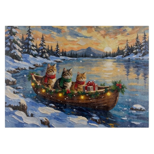 Planche À Découper Chat Persan Noël Bateau Fêtes (Devant)