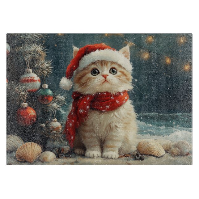 Planche À Découper Chat Persan Noël Vintage Plage (Devant)