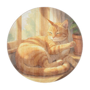Planche À Découper Chat roux tabby confortable au soleil 
