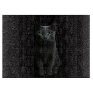 Planche À Découper Chat Russe Bleu sur panneau de verre Black 4 Luxe