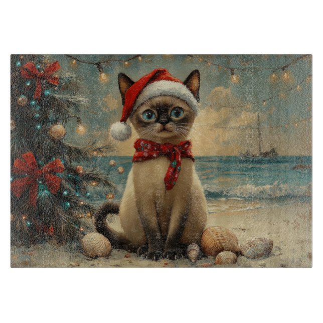Planche À Découper Chat siamois Noël Vintage Plage (Devant)