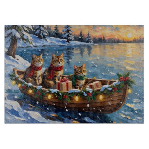 Planche À Découper Chat Sibérien Noël Bateau Fêtes