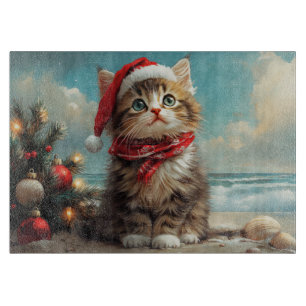 Planche À Découper Chat Sibérien Noël Vintage Plage