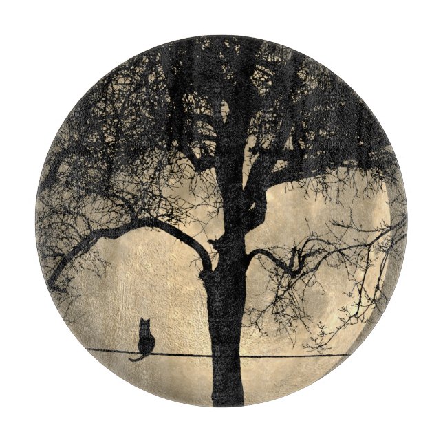 Planche À Découper Chat sur un fil pleine lune (Devant)
