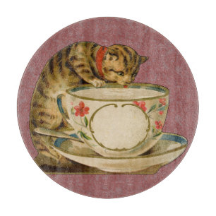 Planche À Découper Chat Tasse à Thé Mignon Vintage Victorien Animal C