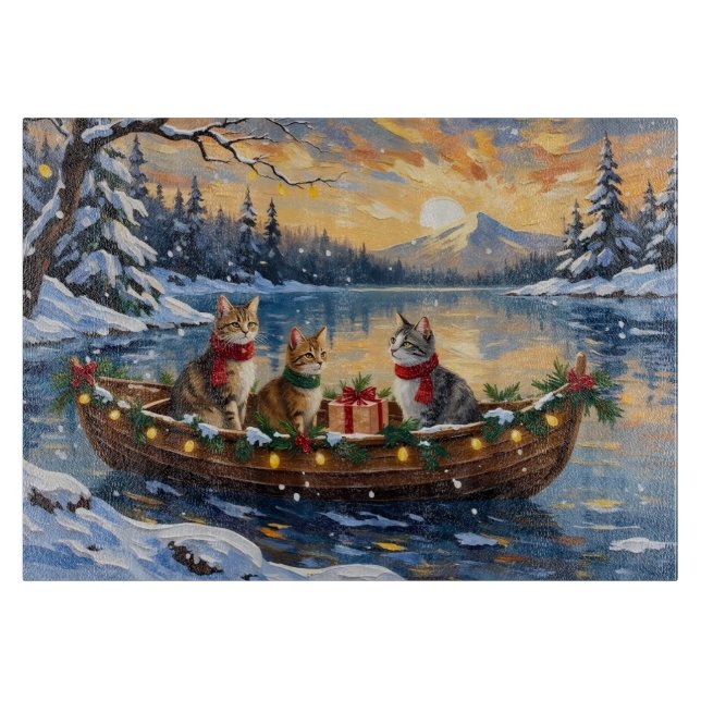 Planche À Découper Chat Turc Angora Noël Bateau Fêtes (Devant)