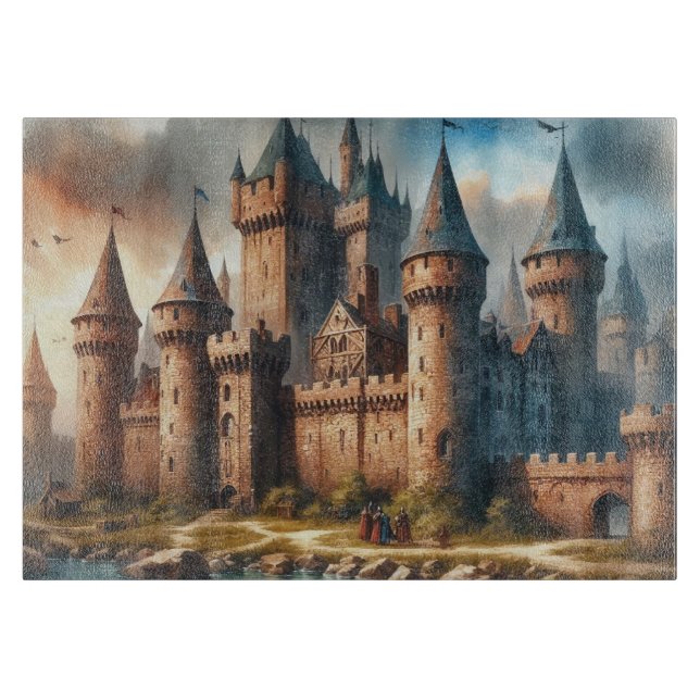 Planche À Découper Château médiéval au bord d'une rivière tranquille  (Devant)
