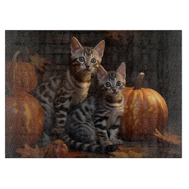 Planche À Découper Chaton Bengal Automne Délice Citrouille  (Devant)