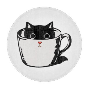 Planche À Découper Chaton noir avec nez rouge caché dans une tasse