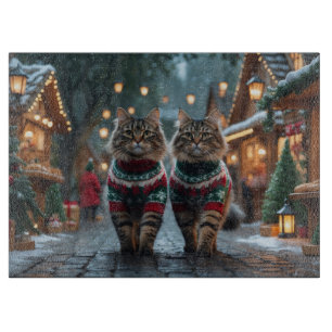 Planche À Découper Chats Angora Turcs Noël Neige Vacances
