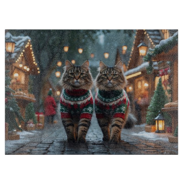 Planche À Découper Chats Angora Turcs Noël Neige Vacances (Devant)