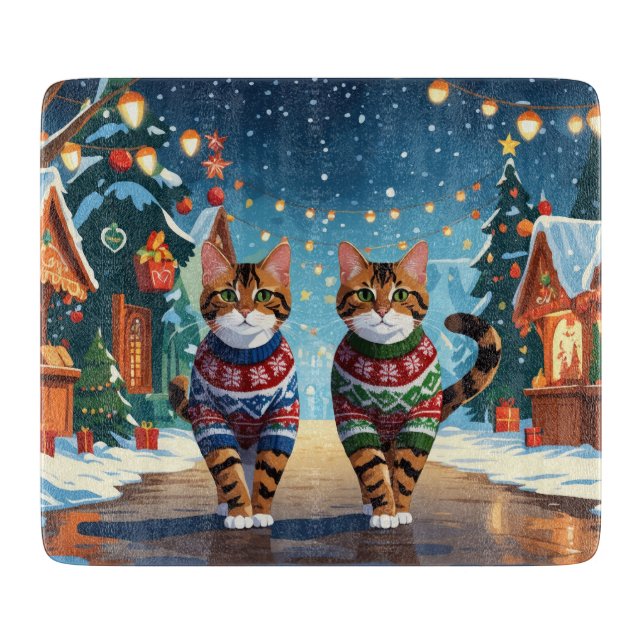 Planche À Découper Chats Bengal Noël Neige Fêtes (Devant)