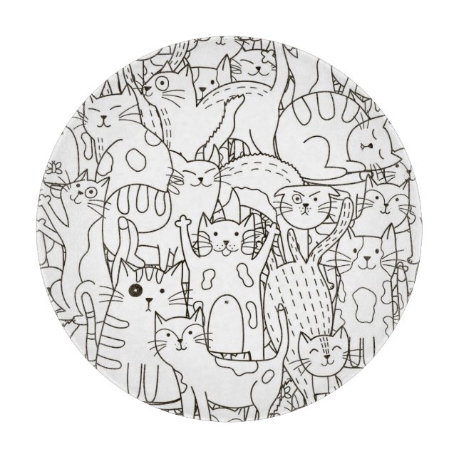 Planche À Découper Chats de gribouillis : noir et blanc. (Devant)