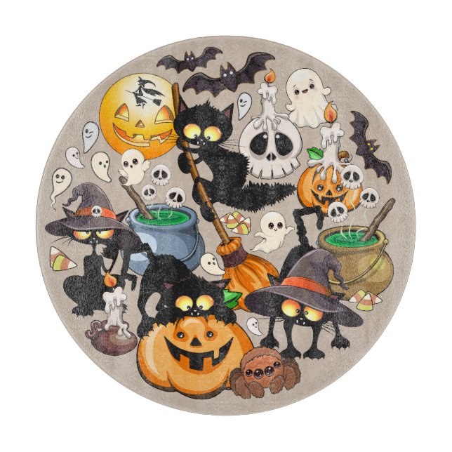 Planche À Découper Chats drôles de Halloween Fête (Devant)