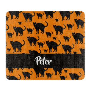 Planche À Découper Chats noirs en orange