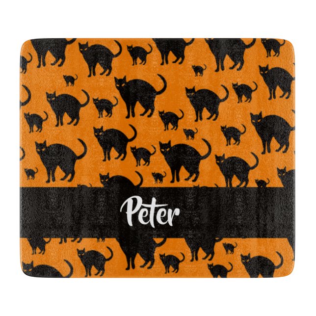 Planche À Découper Chats noirs en orange (Devant)