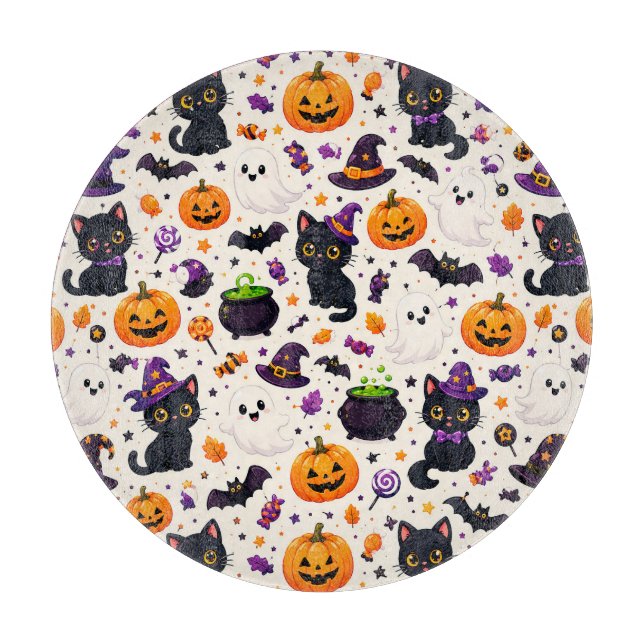 Planche À Découper Chats noirs et citrouilles Thème répétitif Hallowe (Devant)