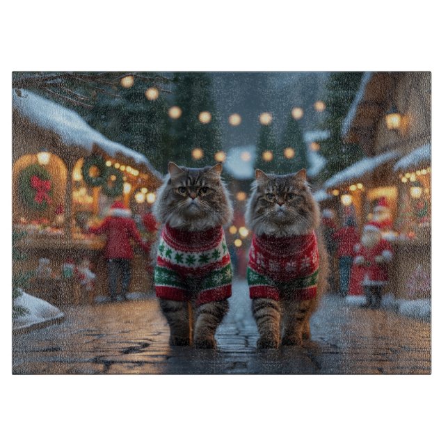 Planche À Découper Chats Persans Noël Neige Fêtes (Devant)