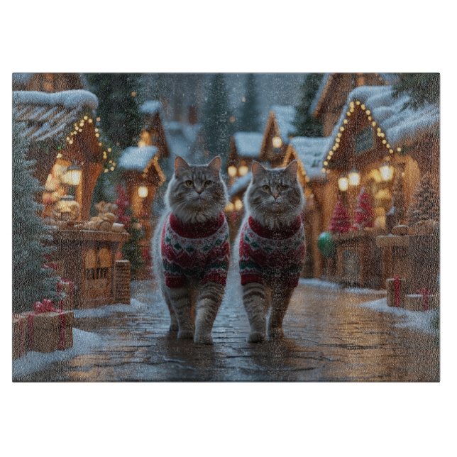 Planche À Découper Chats sibériens Noël Neige Vacances  (Devant)
