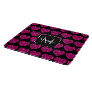 Planche À Découper Chaud coeur rose faux pétille motif Monogramme