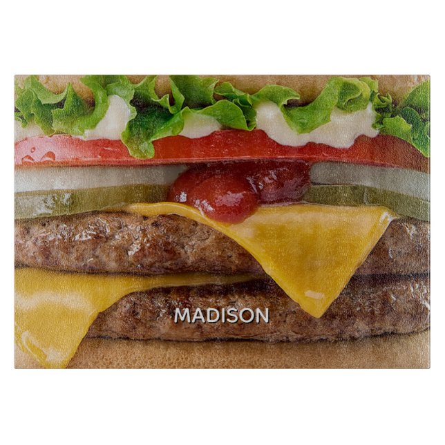 Planche À Découper Cheeseburger Nom Personnalisé (Devant)