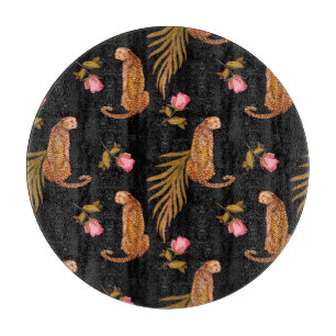 Planche À Découper Cheetahs romantiques : aquarelle motif sans coutur