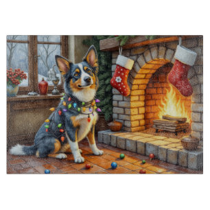 Planche À Découper Cheminée Blue Heeler avec lumières de Noël