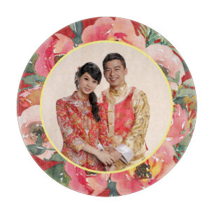 Planche À Découper Chemise fleurie rose moderne chinois photo mariage