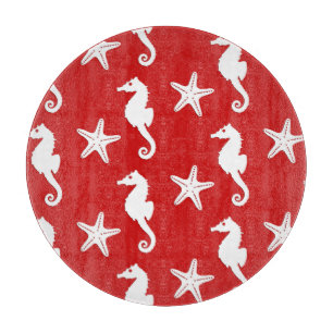 Planche À Découper Cheval de mer et poisson d'eau - corail noir rouge