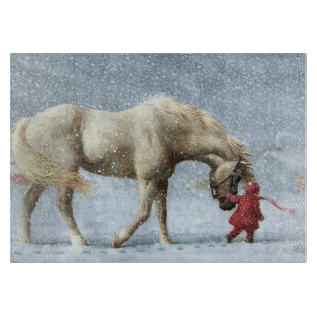 Planche À Découper Cheval et fille en hiver (Devant)