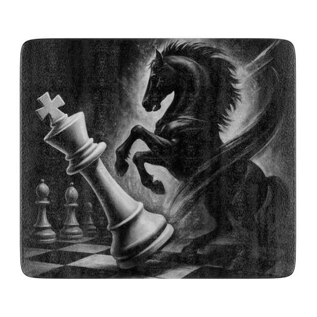 Planche À Découper Cheval Noir Dramatique vs Roi - Oeuvre audacieuse  (Devant)
