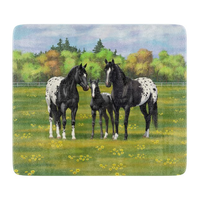 Planche À Découper Chevaux Appaloosa Noir Dans Les Pâturages D'Été (Devant)