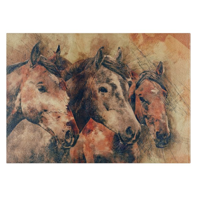 Planche À Découper Chevaux Peinture d'aquarelle artistique (Devant)