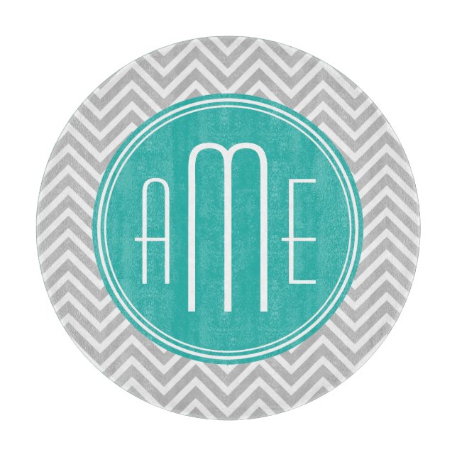 Planche À Découper Chevron gris moderne élégant et monogramme en bon (Devant)