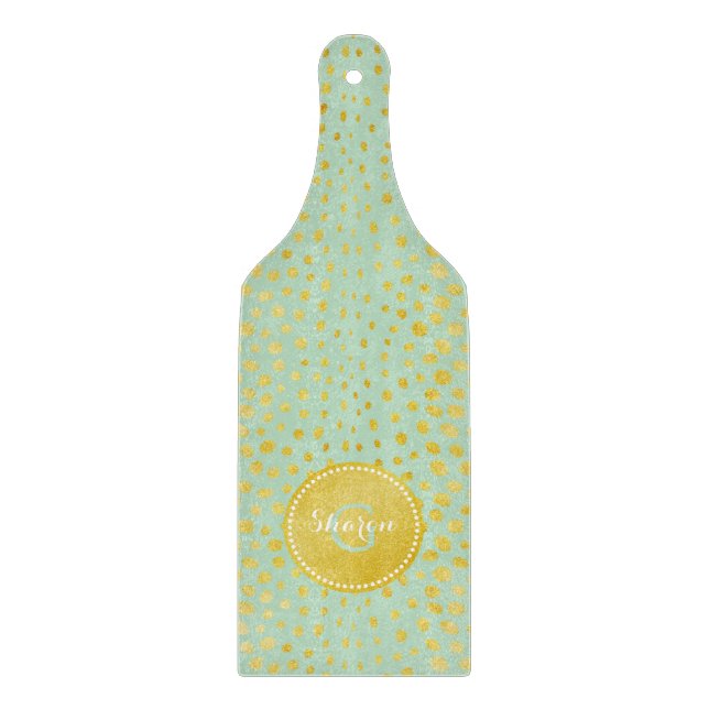 Planche À Découper Chic faux or brillant guépard imprimé monogramme (Devant)