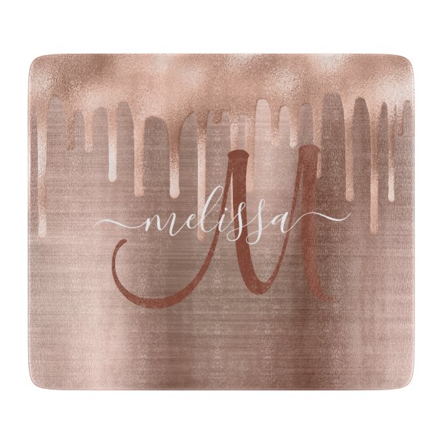 Planche À Découper Chic Rose Gold Driving Brook Metal Monogramme (Devant)