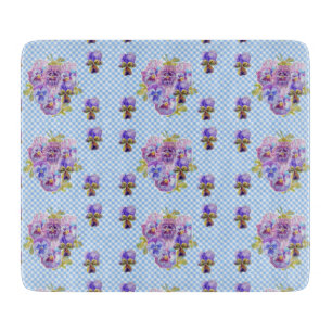 Planche À Découper Chic Shabby Pansy Floral Blue En vichy Chèques